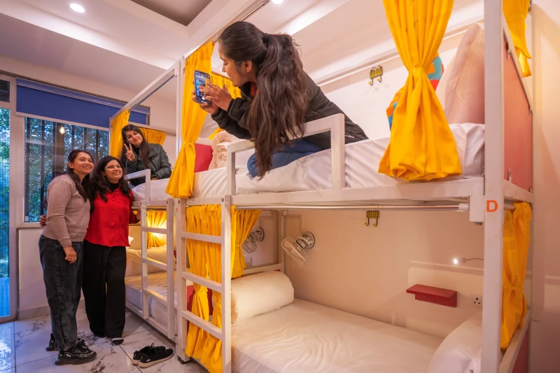 Bed in 6 Bed Female Only AC Dormitory Room with Balcony and Ensuite Bathroom 3